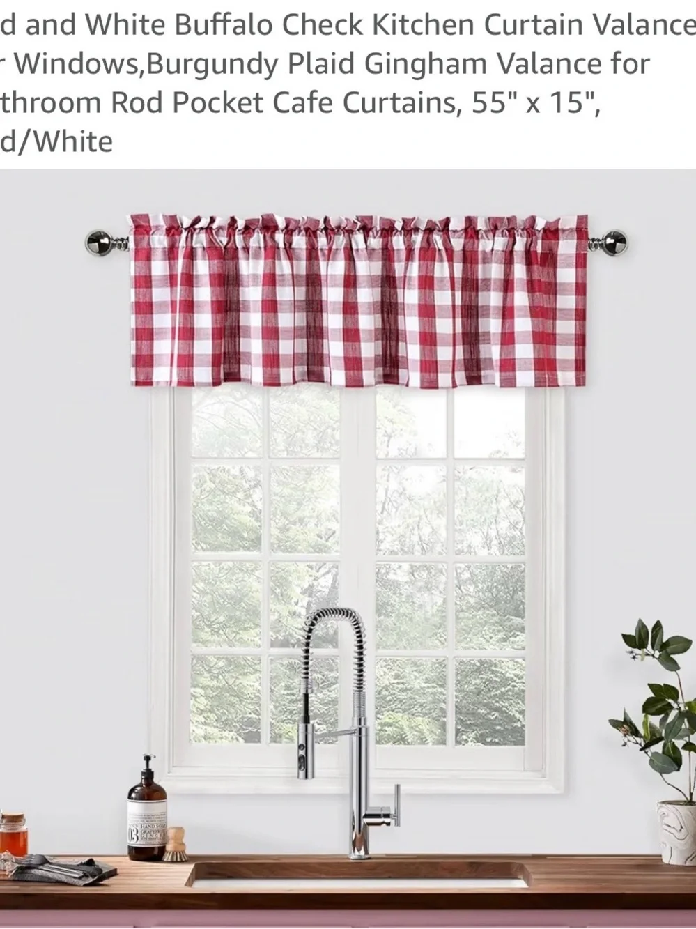 Source Unknown Red and White Gingham Buffalo Check Kitchen Valance
